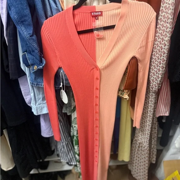 STAUD Shoko Coral and Peach Long Sleeve Dress - Picture 5 of 7